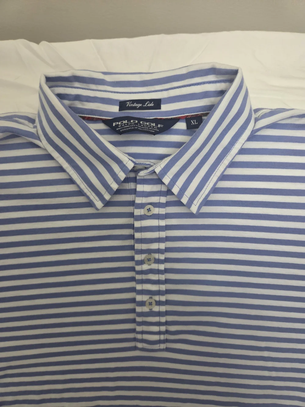 Striped Short-Sleeve Polo Golf Shirt - Light Blue/White